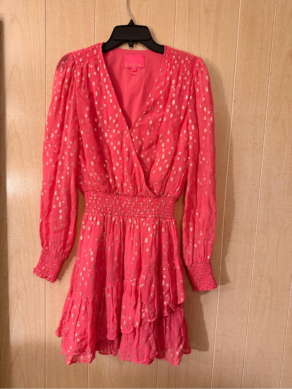 Lilly Pulitzer Coral-Pink Metallic Dot Long Sleeve Mini Dress
